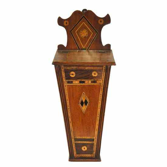 Appraisal: An English George III Parquetry Oak Hanging Candle Box circa