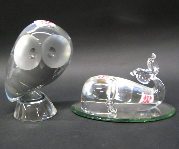 Appraisal: TWO STEUBEN CRYSTAL FIGURES an owl with indented frosted area