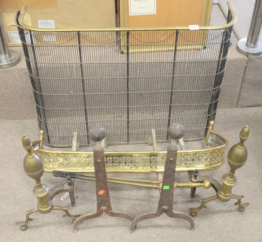 Appraisal: Fireplace Lot to include pair iron andirons pair lemon top