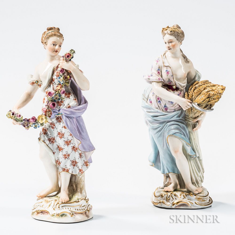 Appraisal: Two Meissen Porcelain Allegorical Figures of the Seasons Two Meissen