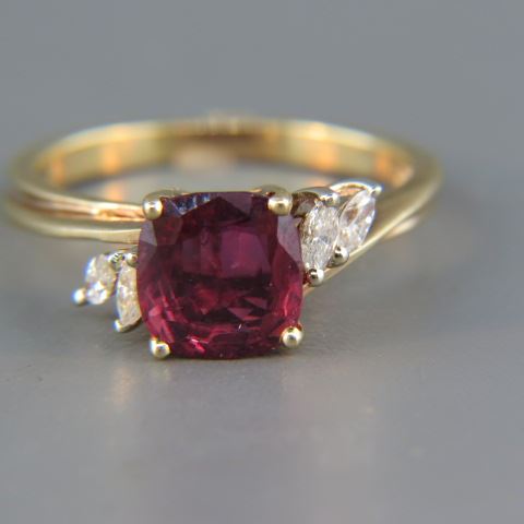 Appraisal: Red Sapphire Diamond Ring carat cushion cut gems purple undertones