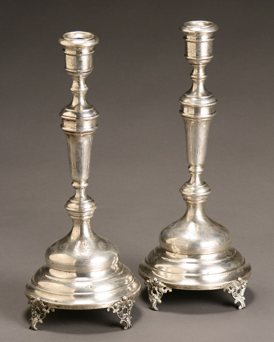 Appraisal: Pair of Austro-Hungarian Weighted Silver Candlesticks Maker's mark MJ Circa