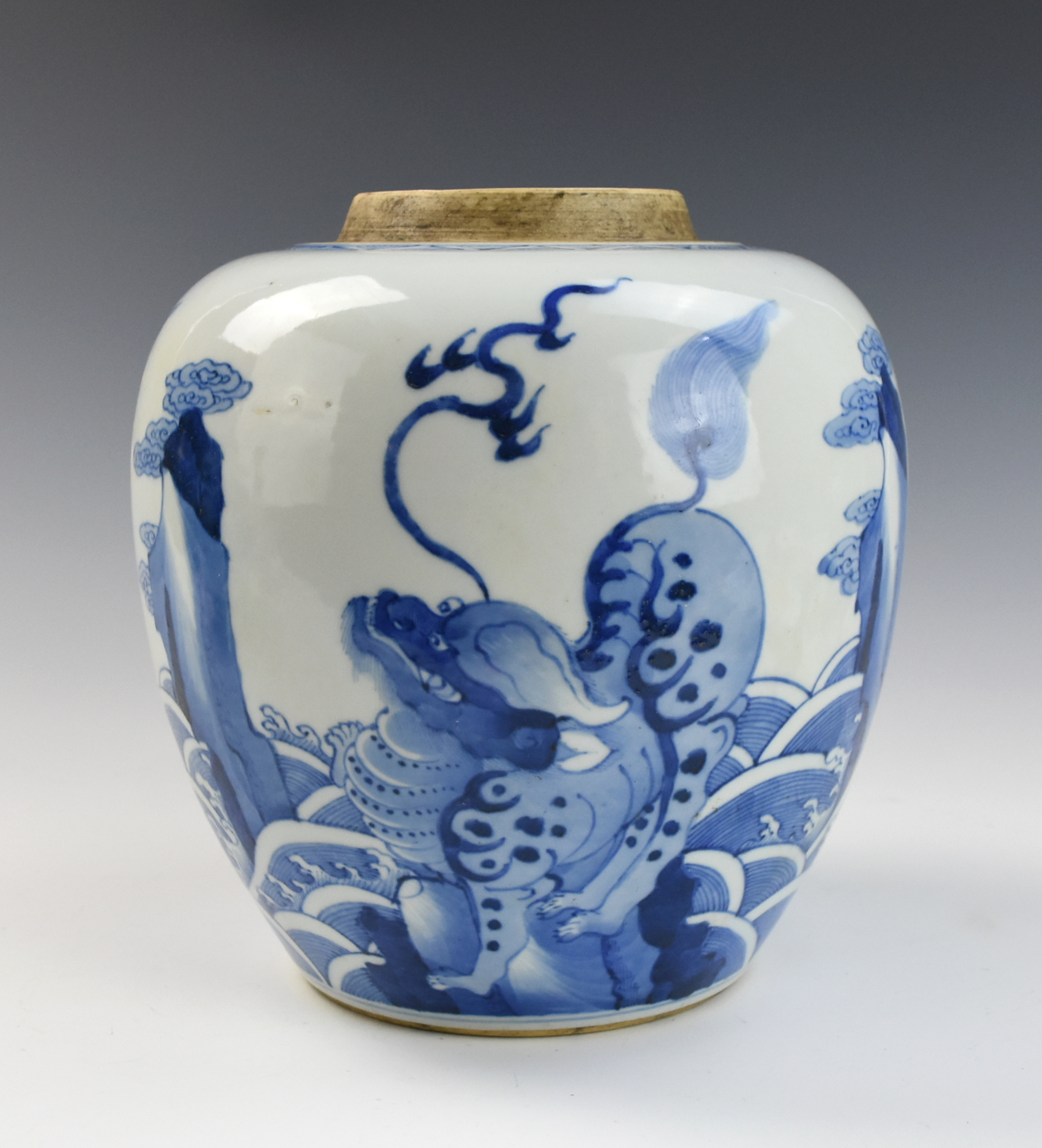 Appraisal: Chinese Kangxi Period painted with two sea monster qilin within