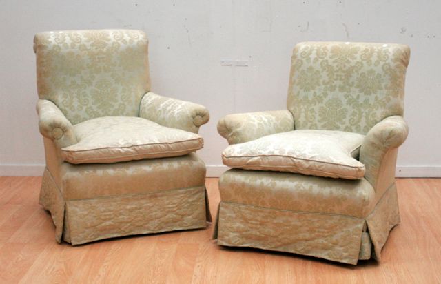 Appraisal: A pair of fabric upholstered salon armchairs