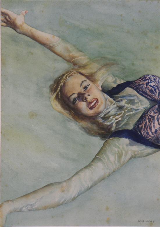 Appraisal: Wilfred G May watercolour girl floating in water signed and