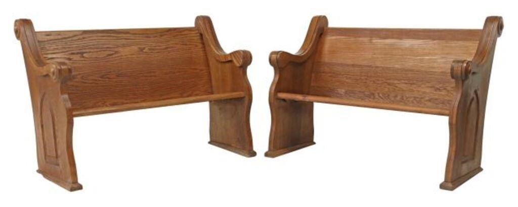 Appraisal: pair American oak church pew benches th c scrolled arms