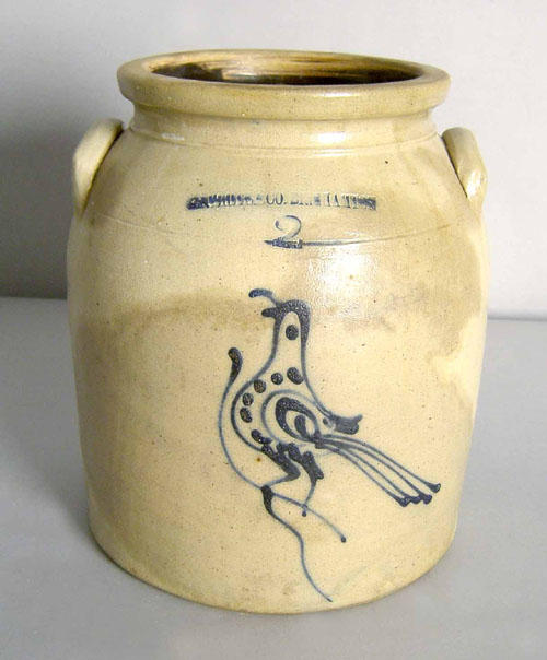 Appraisal: Two gallon stoneware crock th c with cobalt blue decoration