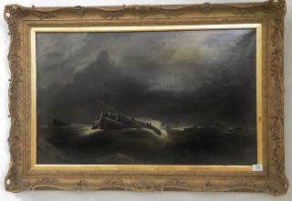 Appraisal: th century oil on canvas rough seas in a stormy