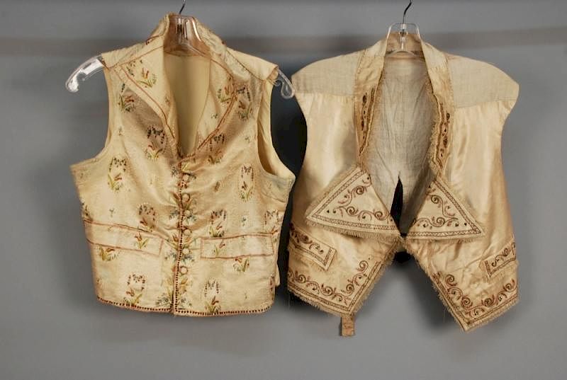 Appraisal: TWO GENTS SILK EMBROIDERED WAISTCOATS EARLY th C Both cream