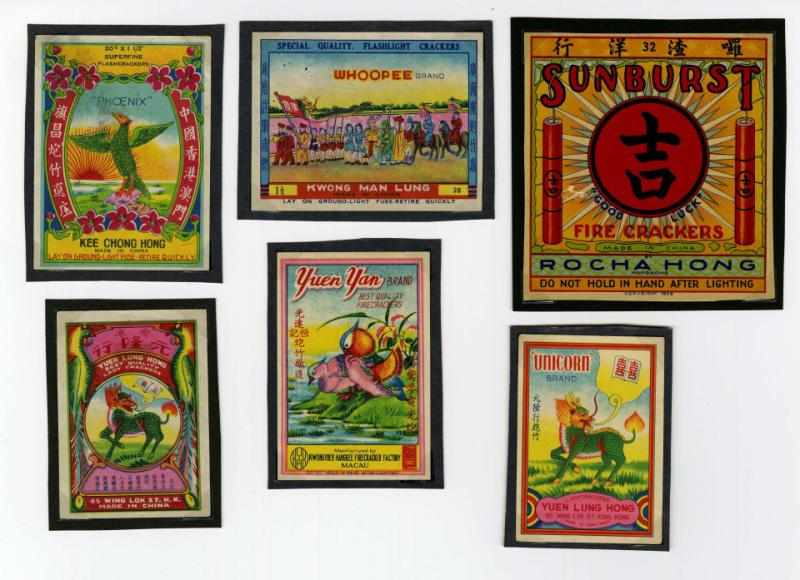 Appraisal: Lot of Firecracker Labels Includes Sunburst Phoenix two Unicorns Yuen