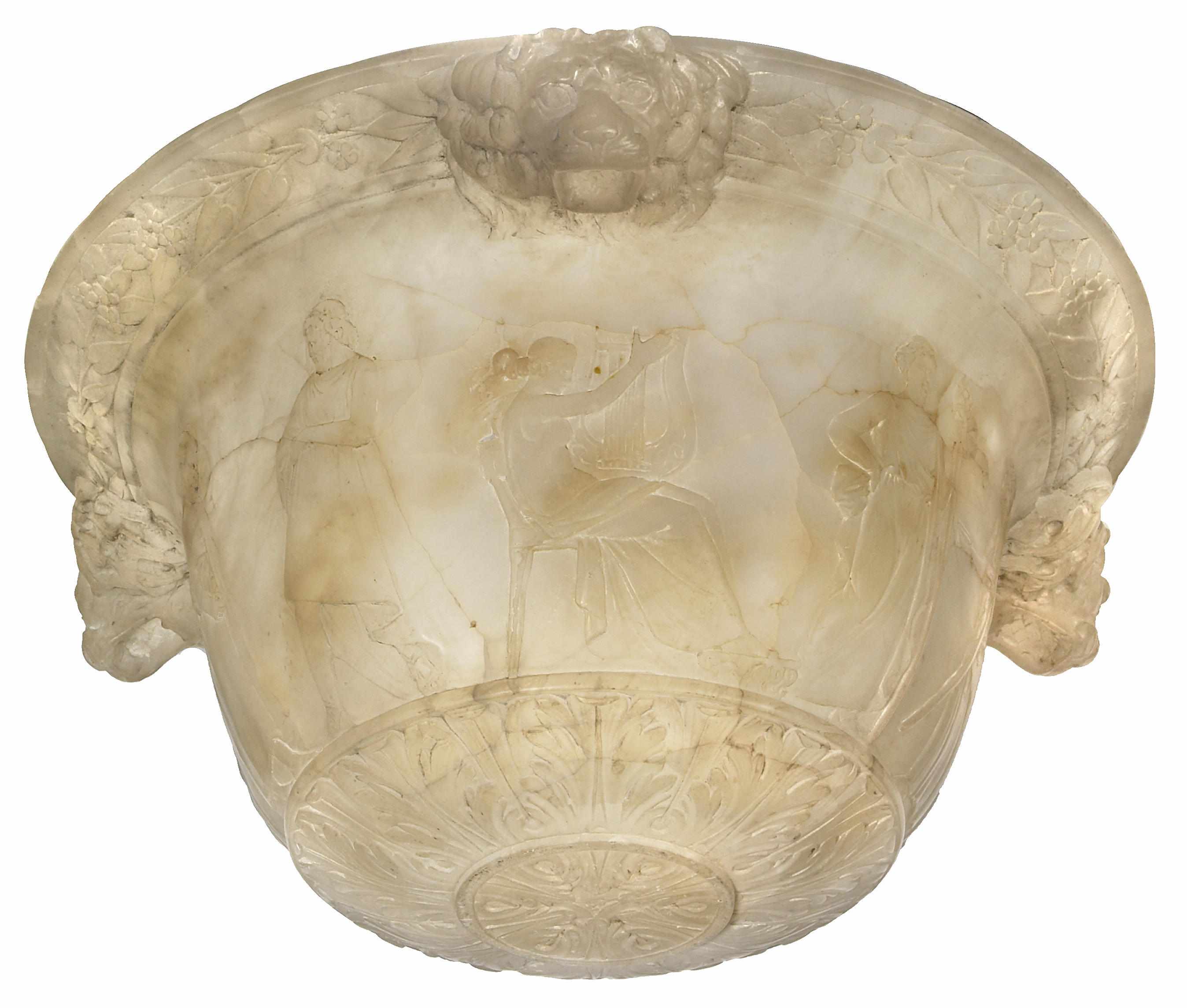 Appraisal: An Italian carved alabaster ceiling shade circa The everted rim