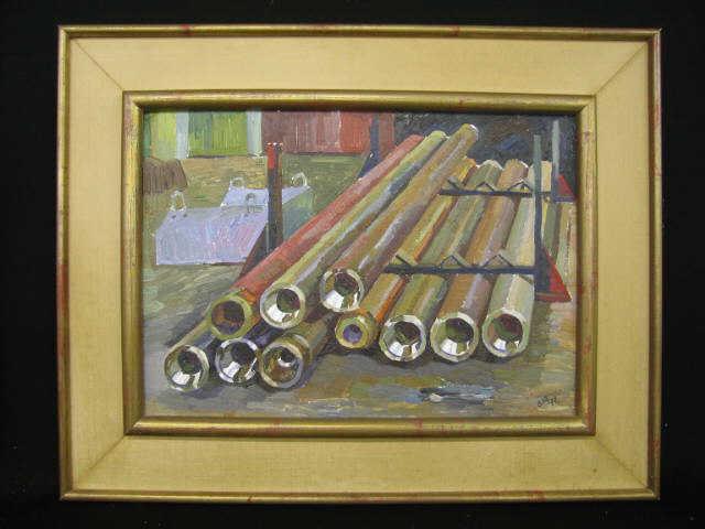 Appraisal: Vladimir Shedrin Russina Oil Pipes on board well listed artist