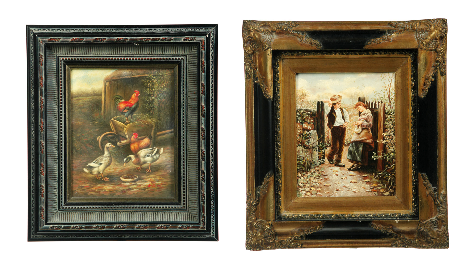 Appraisal: TWO CONTEMPORARY FRAMED PAINTINGS IN THE TH CENTURY STYLE England