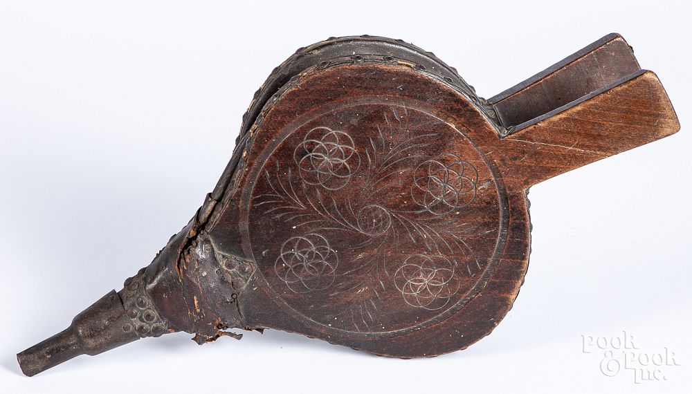 Appraisal: Carved wood bellows th th c Carved wood bellows th