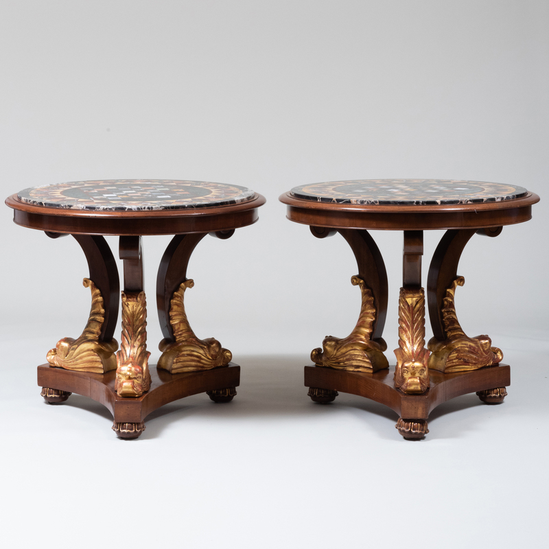 Appraisal: PAIR OF CONTINENTAL NEOCLASSICAL STYLE MAHOGANY AND PARCEL-GILT CENTER TABLES