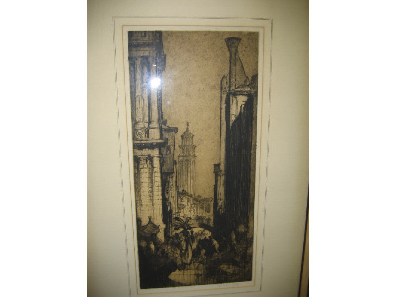 Appraisal: SIR FRANK BRANGWYN BRITISH - Street scene etching signed in