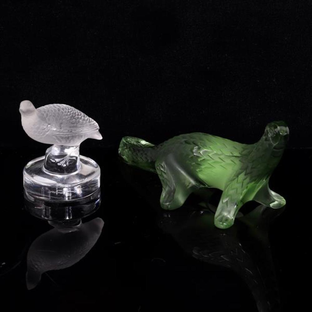 Appraisal: TWO LALIQUE PARIS CRYSTAL ANIMAL FIGURES GREEN SALAMANDER WITH ORIGINAL