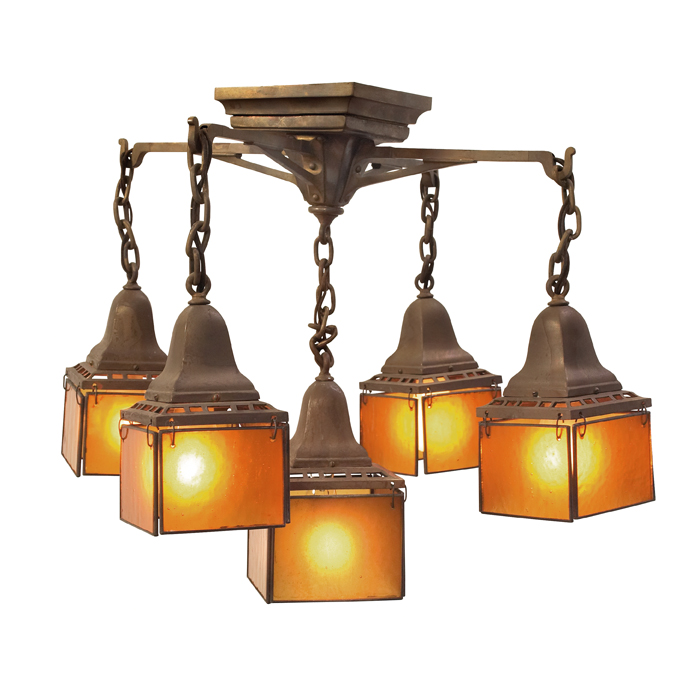 Appraisal: Arts Crafts chandelier five-light form with original brass patina and