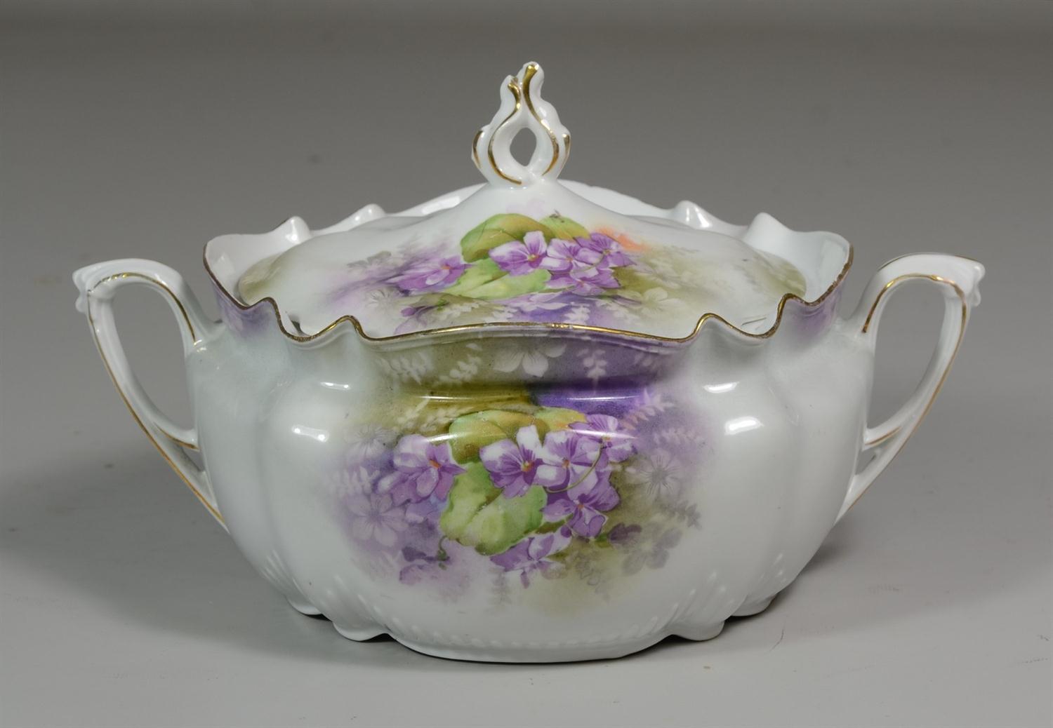 Appraisal: RS Prussia porcelain covered bowl painted with violets marked to