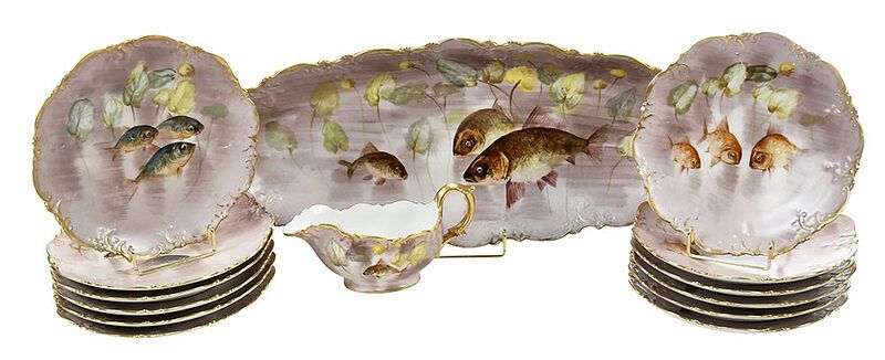 Appraisal: Limoges Porcelain Piece Fish Set French early th century with