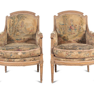 Appraisal: A Pair of Louis XVI Style Tapestry-Upholstered Berg res th