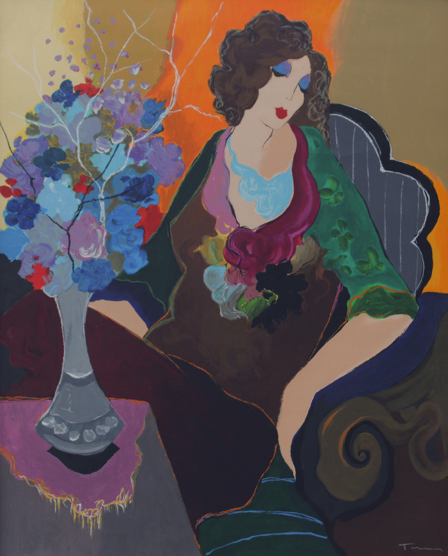 Appraisal: TARKAY Itzchak Israeli - Seated Woman with Flowers Serigraph sight