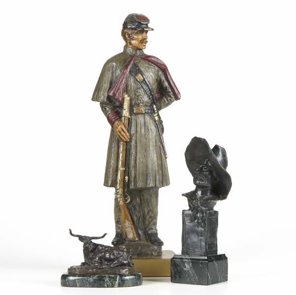 Appraisal: WESTERN SCULPTURE Three works of art two bronzes The Sergeant