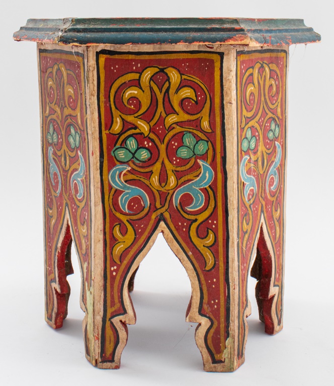 Appraisal: MOROCCAN STYLE DIMINUTIVE PAINTED HEXAGONAL TABLE Moroccan style diminutive painted