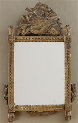 Appraisal: LOUIS XVI CARVED GILTWOOD MIRROR The bead and petal tip