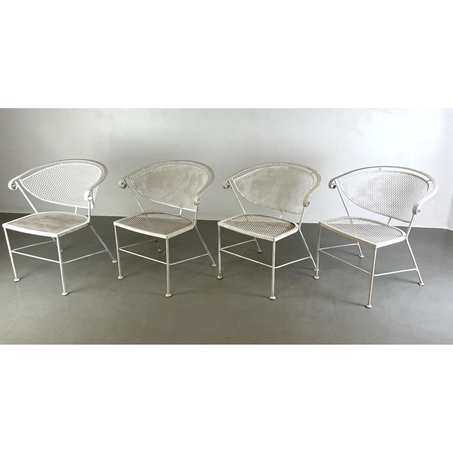 Appraisal: Set Outdoor Garden Patio Iron Chairs Bowed Backs White Paint