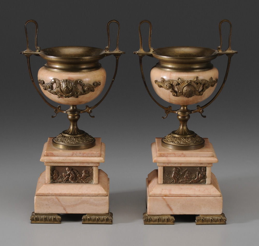 Appraisal: Pair Gilt Marble Urns Continental th century marble urn and