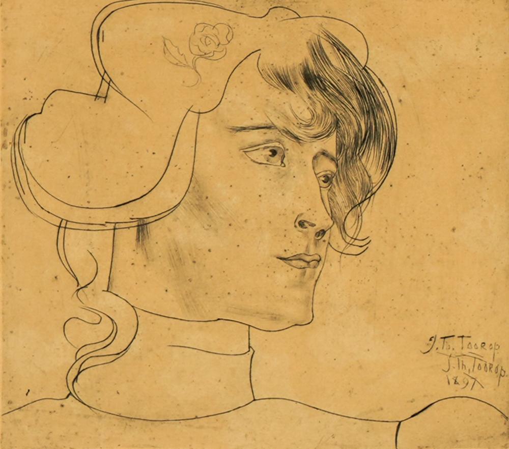 Appraisal: JAN JOHANNES TOOROP - HEAD OF A MANetching pencil-signed lower