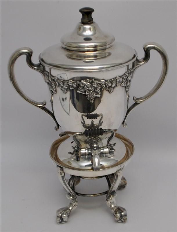 Appraisal: SMITH BOSTON SILVERPLATE HOT WATER URN Ornate Sheffield Silver-plated Hot