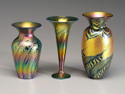 Appraisal: Three Lundberg art glass vases James Lundberg contemporary artist California