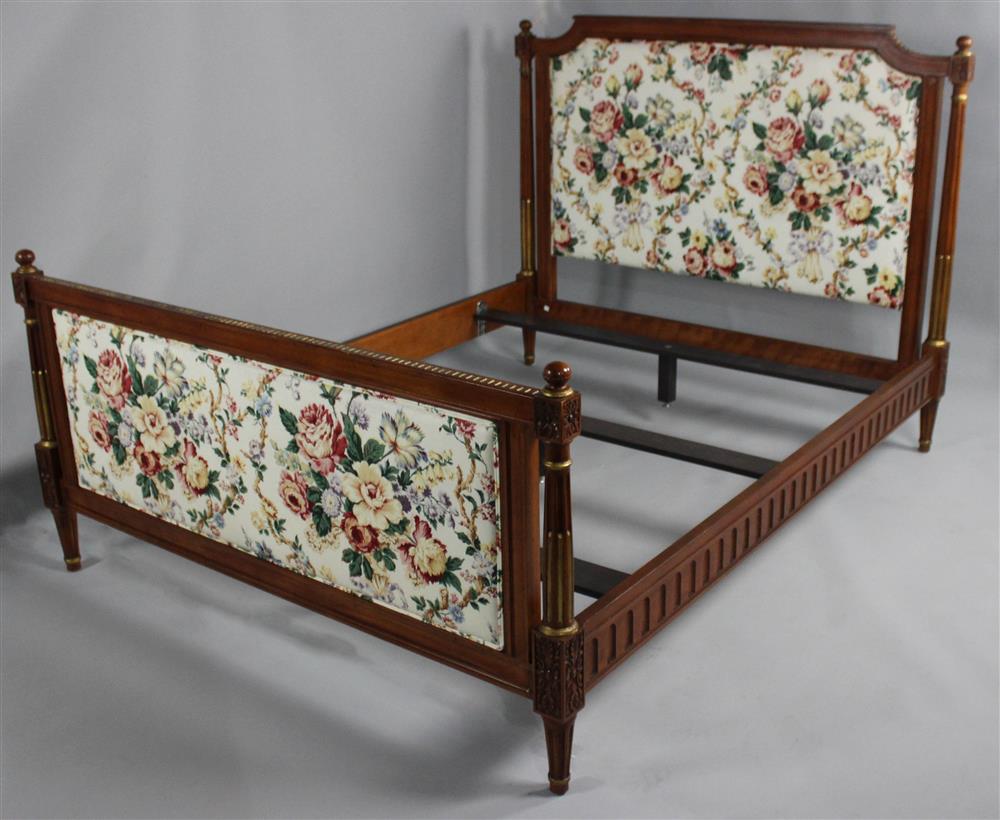 Appraisal: LOUIS XVI STYLE QUEEN SIZE BED WITH FLORAL UPHOLSTERED HEAD