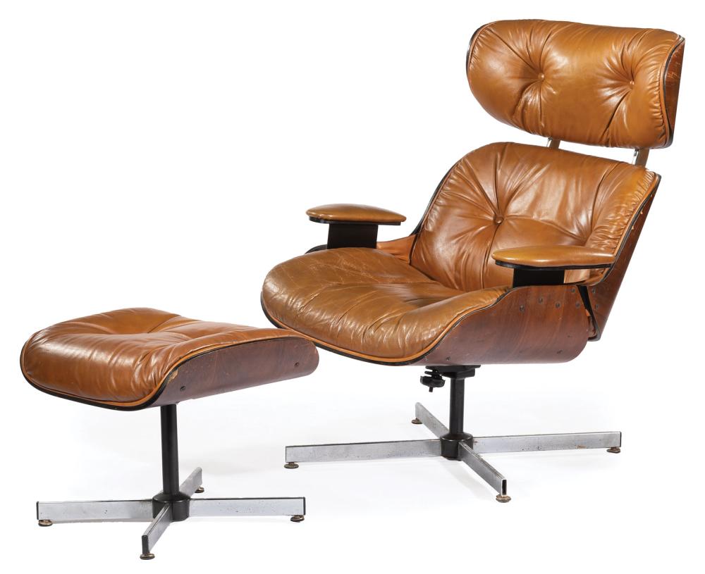 Appraisal: Eames-Style Lounge Chair and Ottoman two piece back padded arms