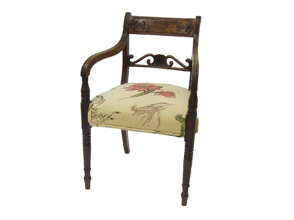 Appraisal: Regency mahogany carver chair with a pierced horizontal scroll splat