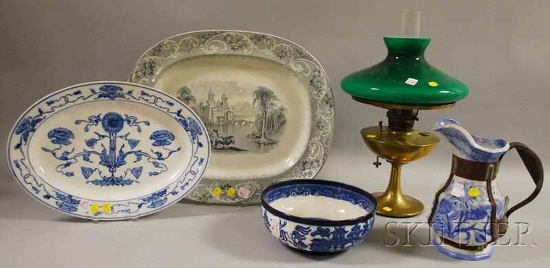 Appraisal: Four Pieces of Transfer-decorated Ceramic Tableware and a Master Brass