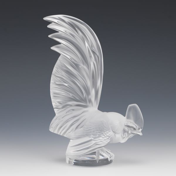 Appraisal: LALIQUE FRANCE GLASS ROOSTER MASCOT Frosted and clear glass mascot