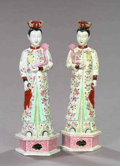 Appraisal: Pair of Chinese Export Polychromed Porcelain Figures of Elaborately Costumed