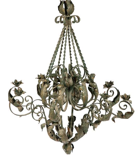 Appraisal: A tole and wrought iron eight light chandelier height in