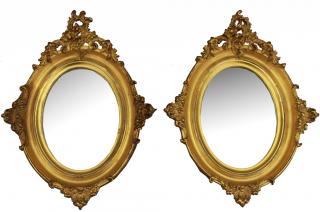 Appraisal: Pair Antique French Gilt Oval Mirrors Pair Antique French Gilt