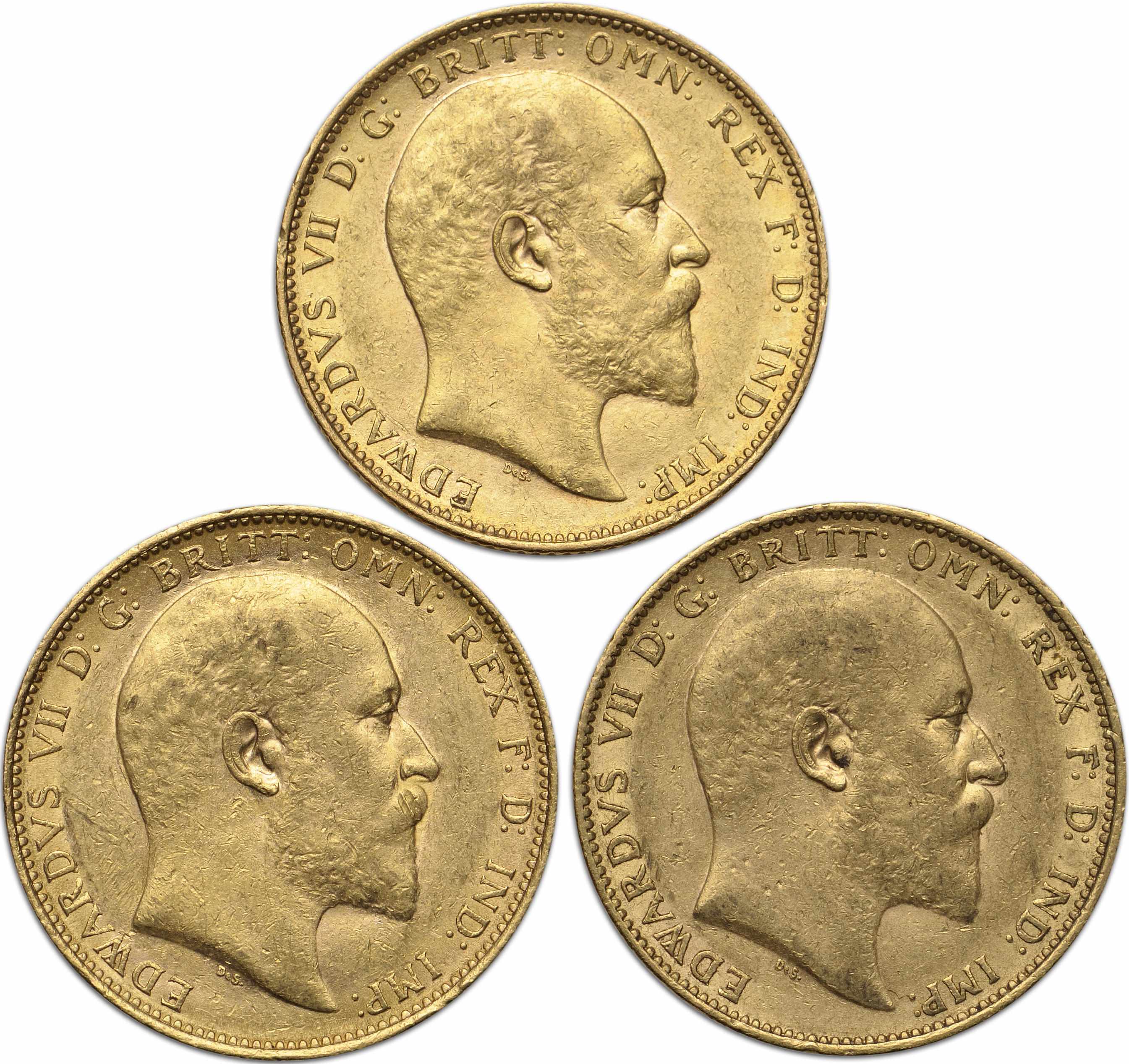 Appraisal: Australia Edward VII Sovereigns -M KM- All three show signs