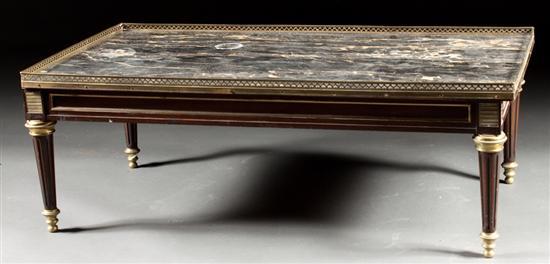 Appraisal: Louis XVI style brass-mounted mahogany marble-top coffee table th century