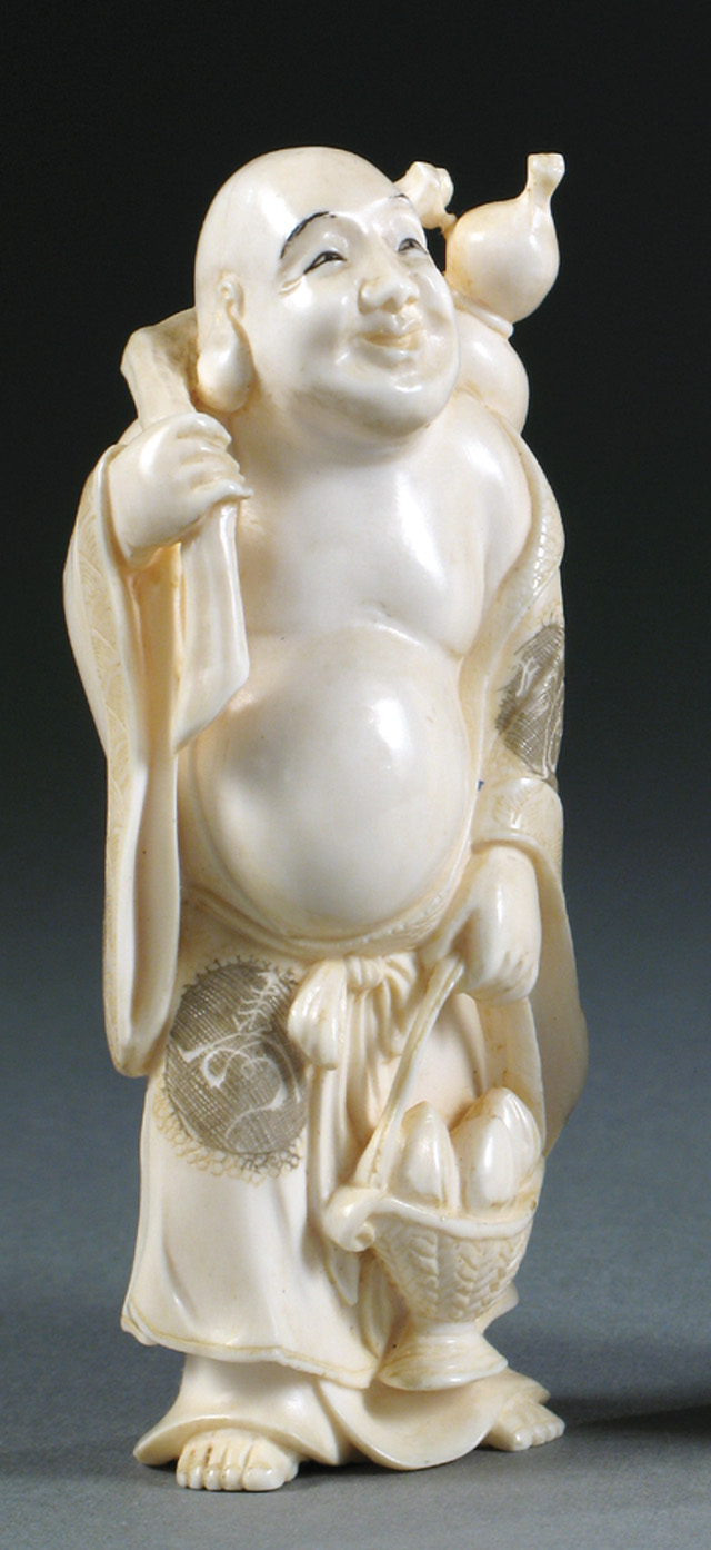 Appraisal: IVORY HAND CARVED FIGURE OF BUDAI or Pu Tai a