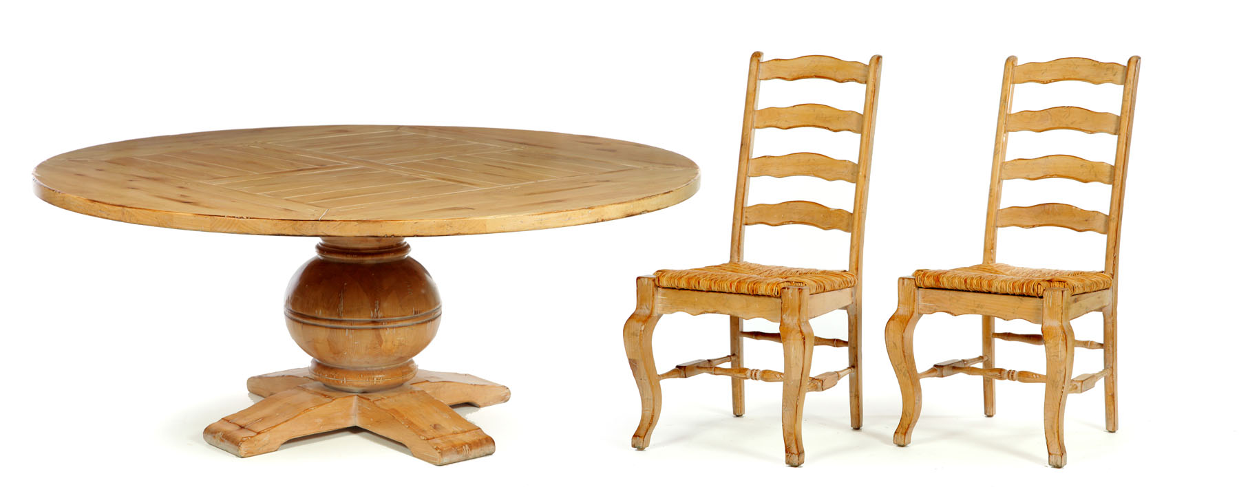 Appraisal: GENEROUS ROUND DINING TABLE WITH SIX CHAIRS Late th century