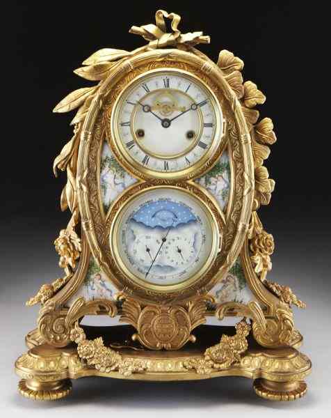 Appraisal: Louis XVI style dore bronze mantle clockwith a circular brass