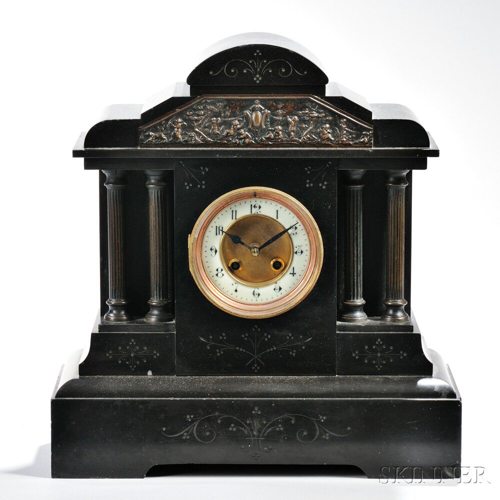 Appraisal: Victorian Ebony and Bronze Mantel Clock mid to late th