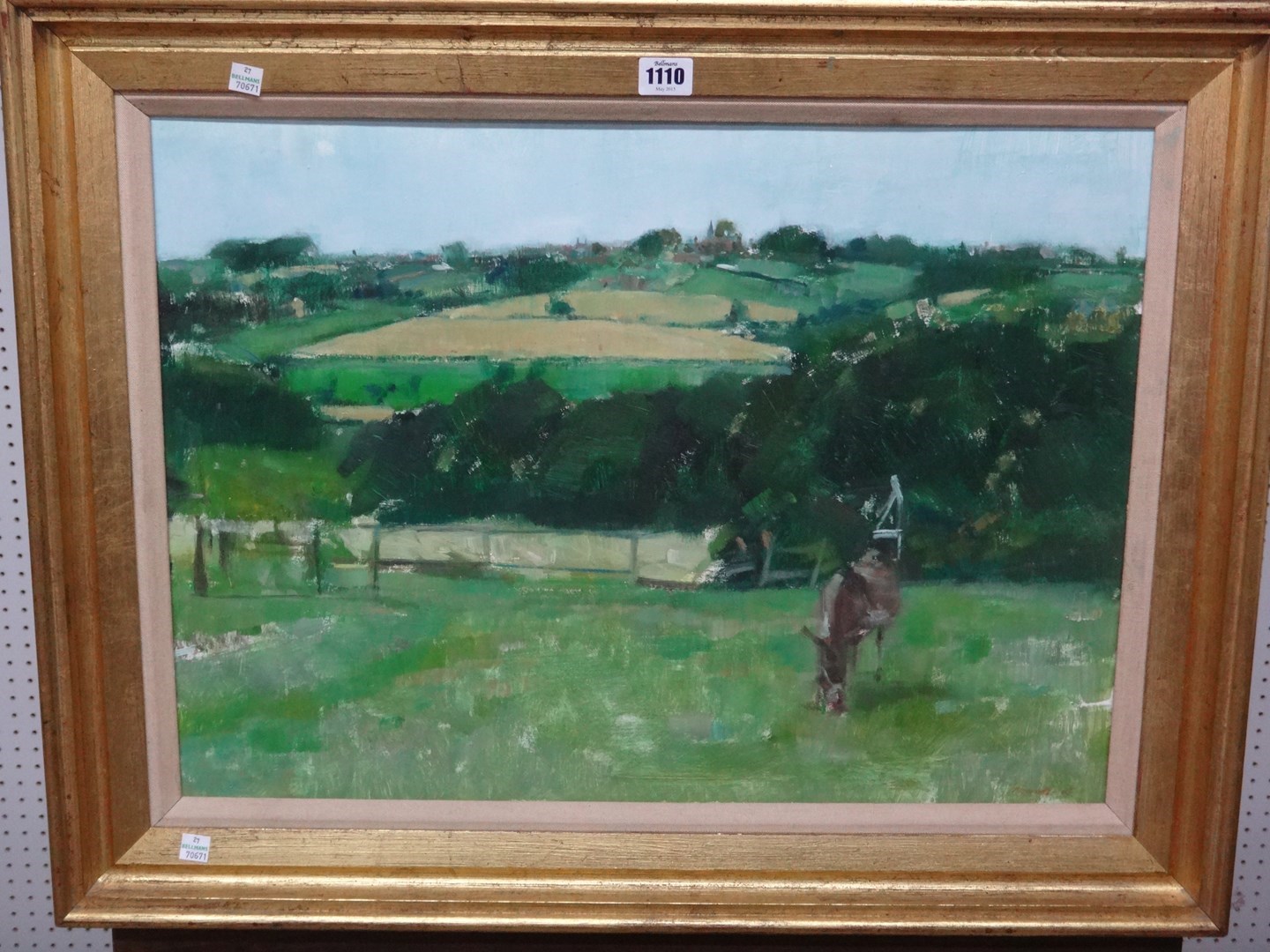 Appraisal: Jonathan Trowell b Landscape with horse grazing oil on board