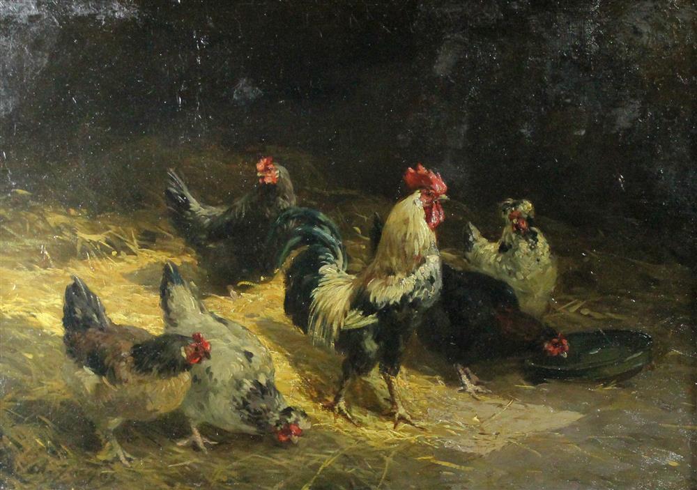 Appraisal: CHARLES EMILE JACQUE FRENCH - ROOSTERS AND HENS Oil on